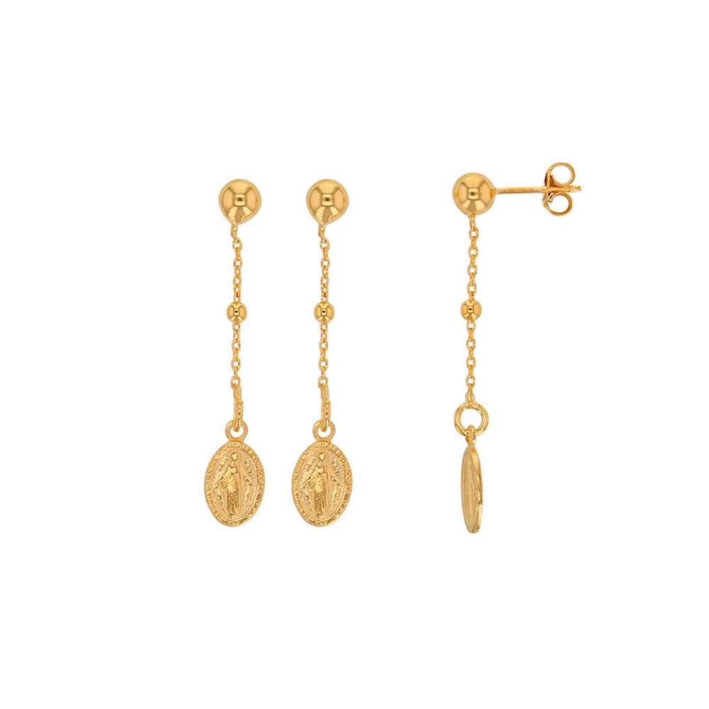 Boucles d'oreilles pendantes GYPSY MARIA pampille médaille Madone argent 925/1000 doré (313076)