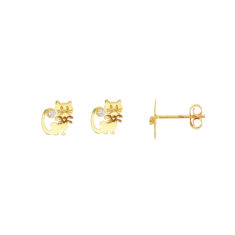 Boucles d'oreilles chaton en or 375/1000e avec oxyde de zirconium (393397)