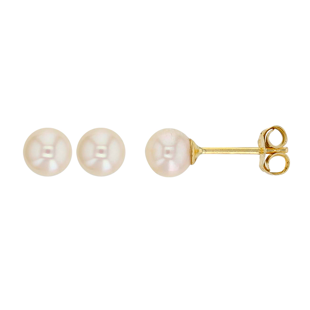 Boucles d'oreilles en Or 750/1000 avec perle d'eau douce ronde de 5mm (3030245)