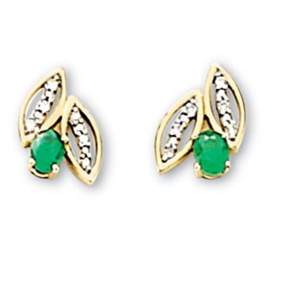 Boucles d'oreilles or jaune, Emeraude et diamant (0,06 carat) - Vert