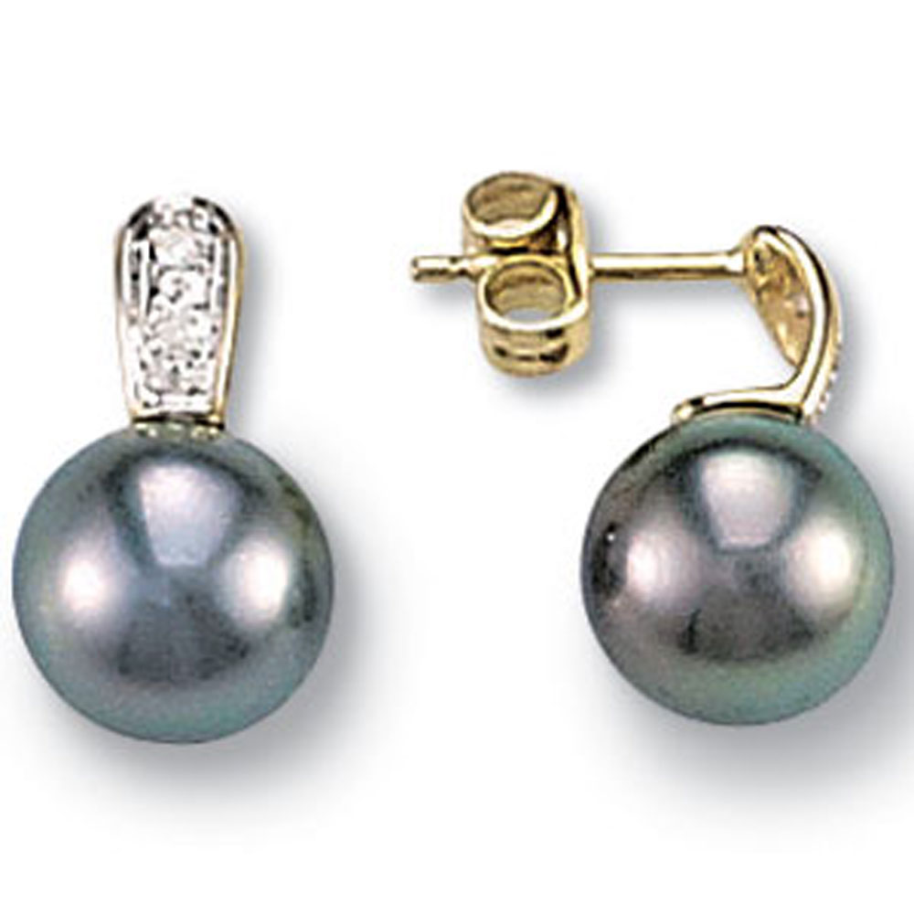 Boucles d'oreilles or jaune perle de Tahiti et diamant (0,03 carat) - Gris