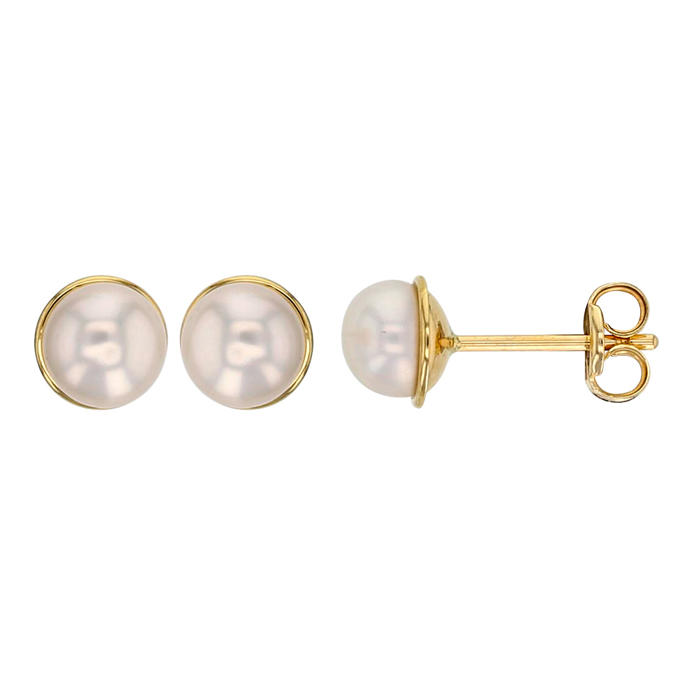Boucles d'oreilles puces en Or 750/1000 ornées d'une perle d'eau douce 5mm forme bouton (303092)