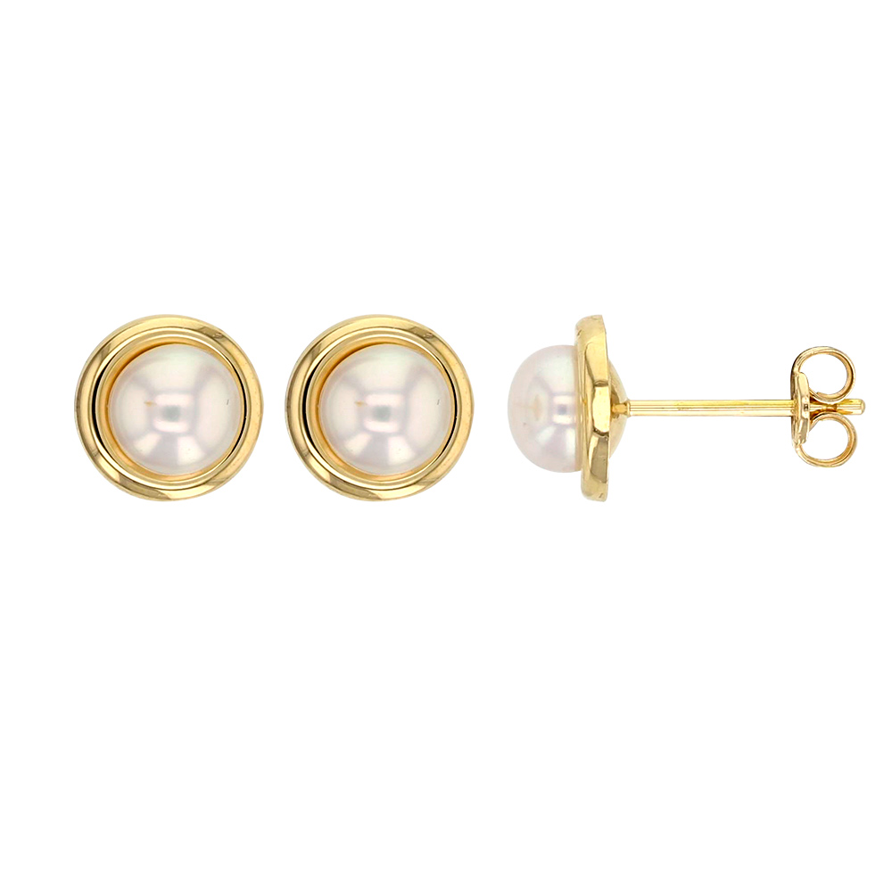 Boucles d'oreiles rondes en Or 750/1000 avec perle d'eau douce forme bouton de 5,5mm (303093)