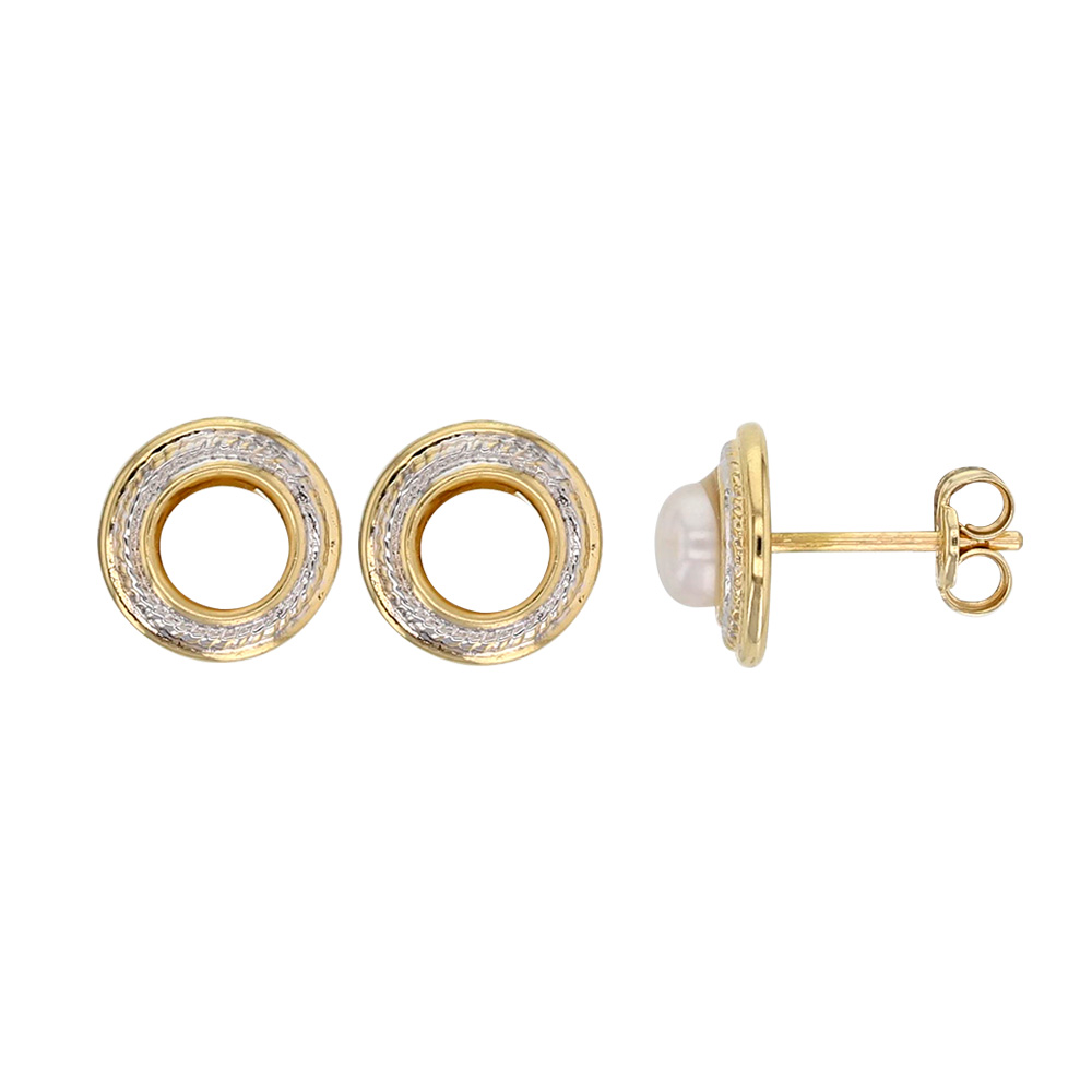 Boucles d'oreilles rondes en Or 750/1000 jaune et blanc avec perle d'eau douce 4.5mm (303094)