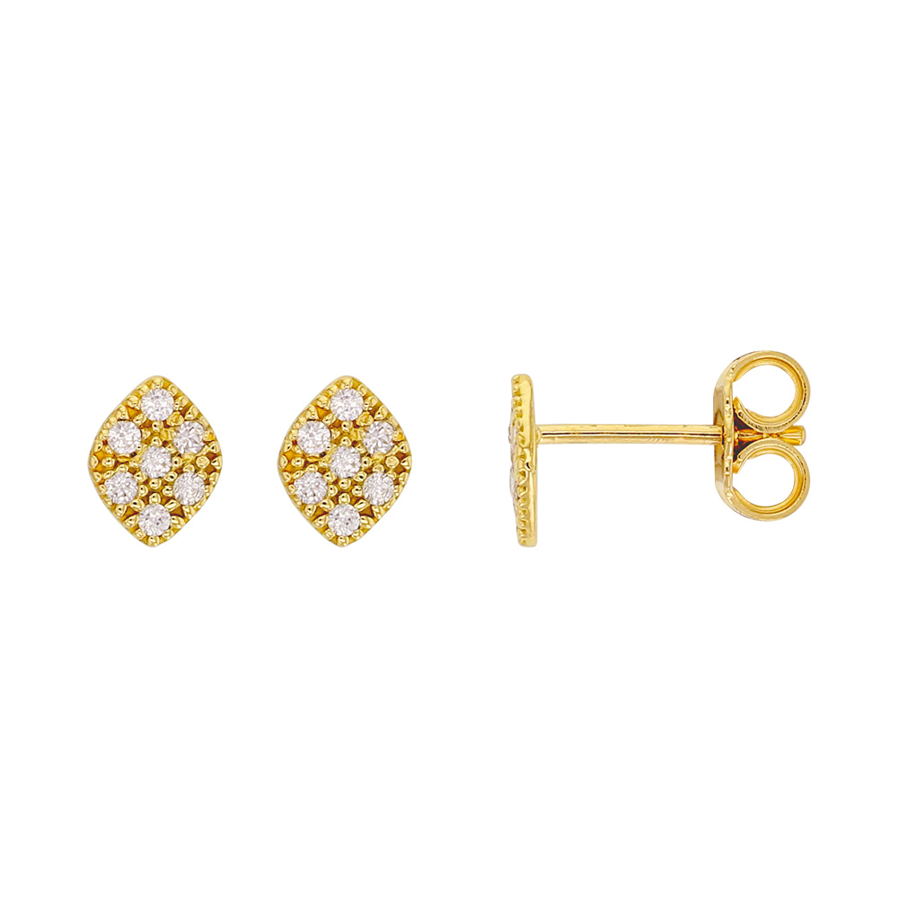 Boucles d'oreilles puces losanges, Or 375/1000e et oxydes de zirconium (393347)