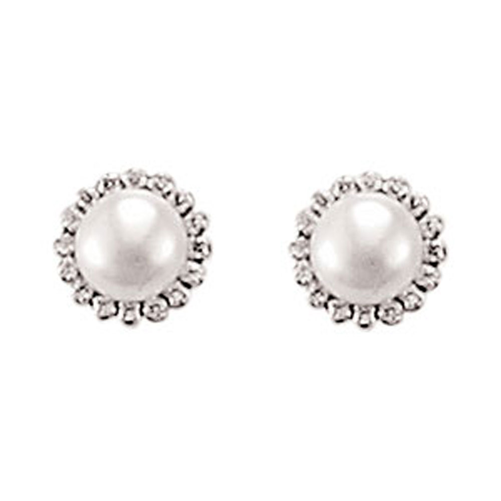 Boucles d'oreilles or jaune perle d'eau douce et diamant (0,05 carat) - Blanc