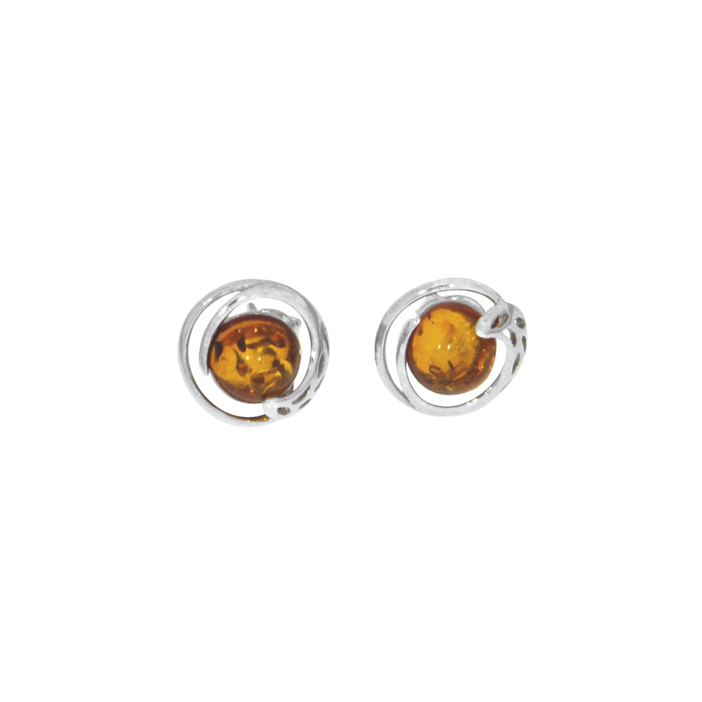 Boucles d'oreilles puce Ambre cerclé d'argent 925/1000 rhodié (3131654RH)