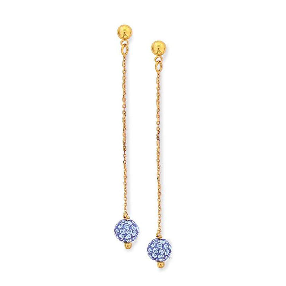 Boucles d'oreilles plaqué or chainette crystal bleu - (101905)