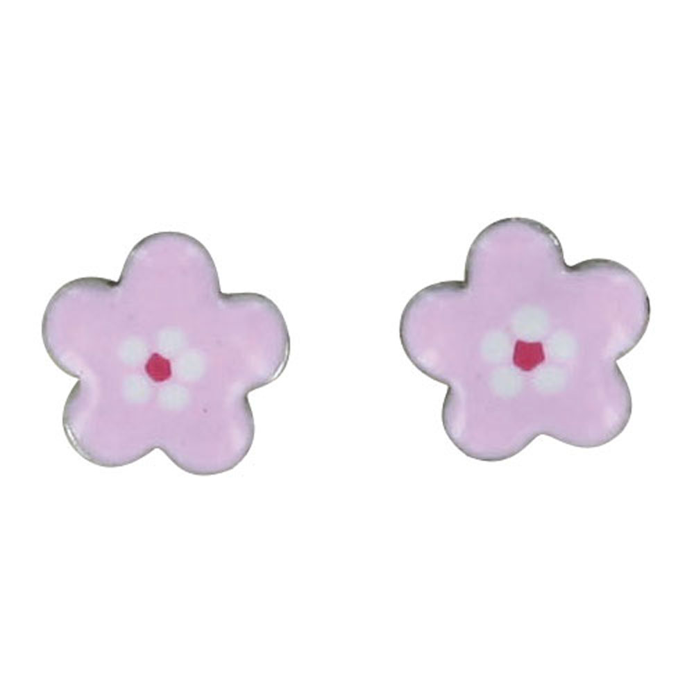 Boucles d'oreilles émail argent 925/1000 rhodié - Rose - Enfant