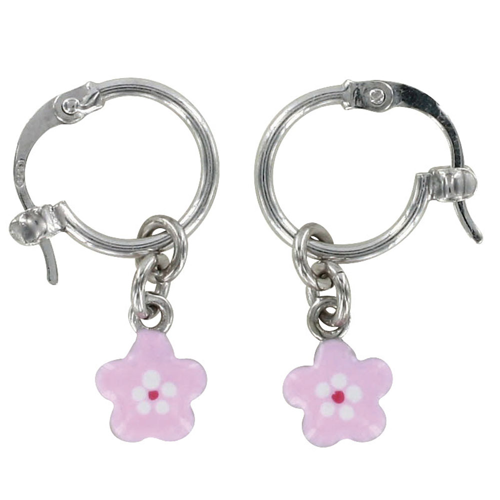 Boucles d'oreilles émail argent 925/1000 rhodié - Rose - Enfant