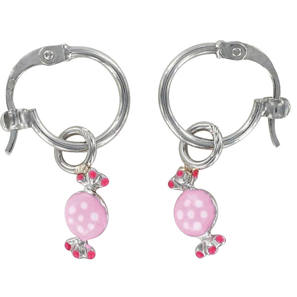 Boucles d'oreilles émail argent 925/1000 rhodié - Rose  - Enfant