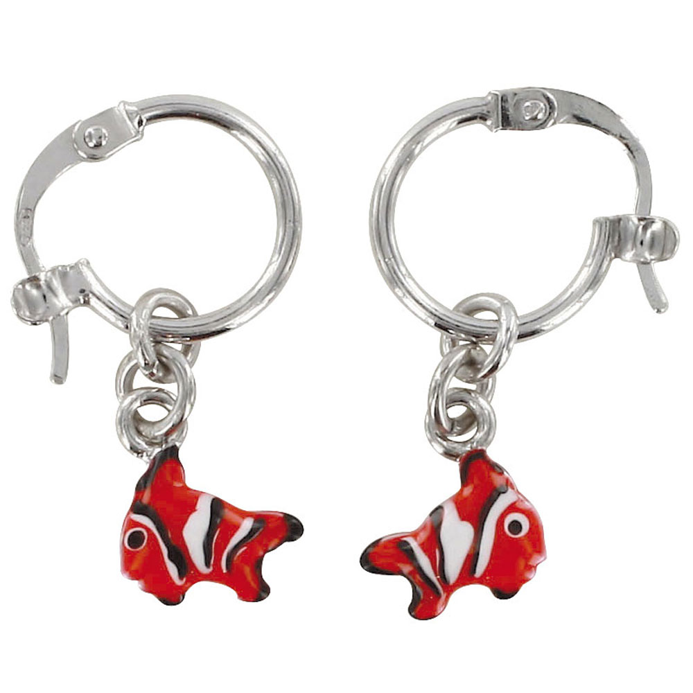 Boucles d'oreilles émail argent 925/1000 rhodié - Rouge  - Enfant