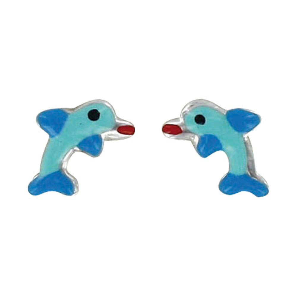 Boucles d'oreilles émail argent 925/1000 rhodié - Bleu  - Enfant