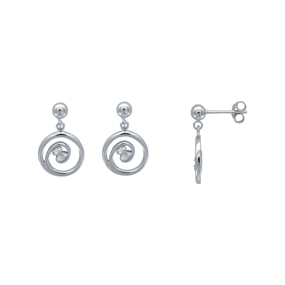 Boucles d'oreilles Spirale oxyde de zirconium central, argent 925/1000 rhodié