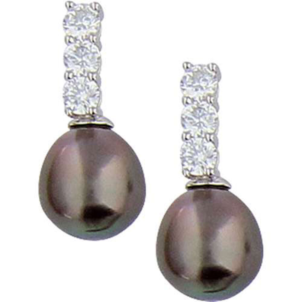 Boucles d'oreilles argent 925/1000e OZ perle Tahiti forme g)outte Ø10/11 (1,86 g) - (101565)