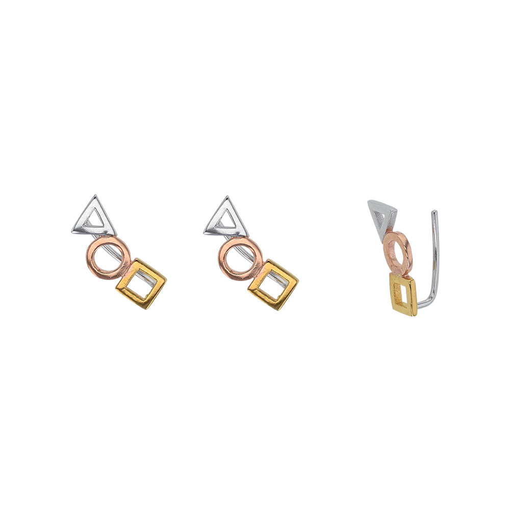 Boucles d'oreilles formes géométrique en argent 925/1000, argent 925/1000 doré et doré rose