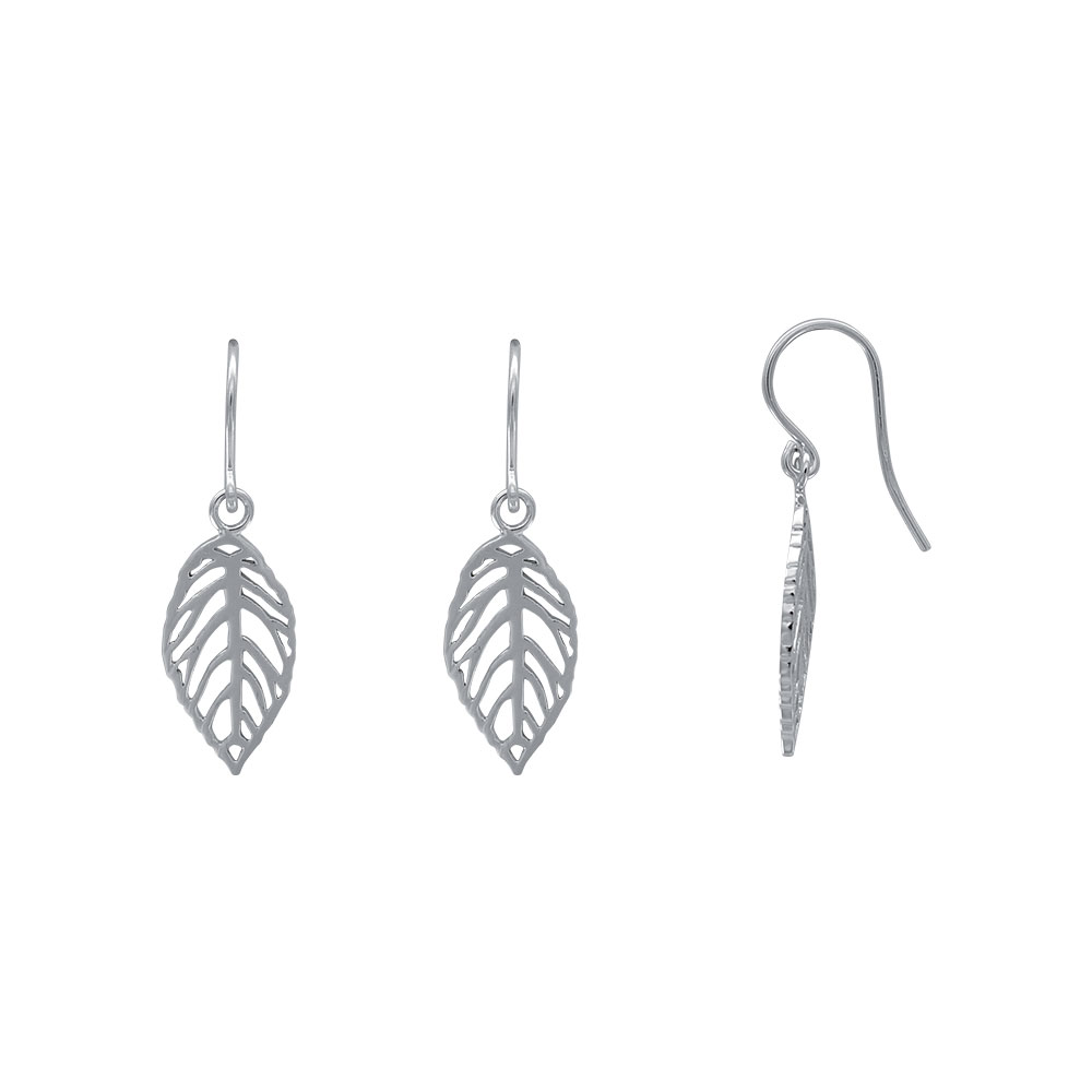 Boucles d'oreilles feuille ajourée en argent 925/1000 rhodié