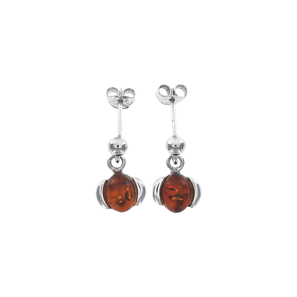 Boucles d'oreilles 925/1000e et ambre - Cognac