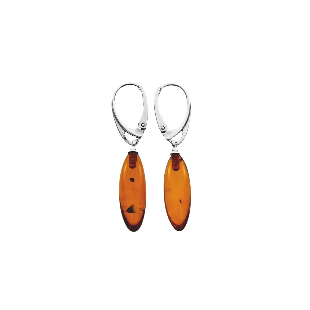 Boucles d'oreilles 925/1000e et ambre - Cognac