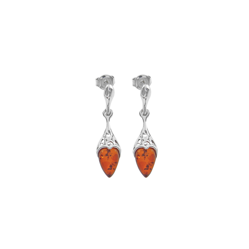 Boucles d'oreilles 925/1000e et ambre - Cognac