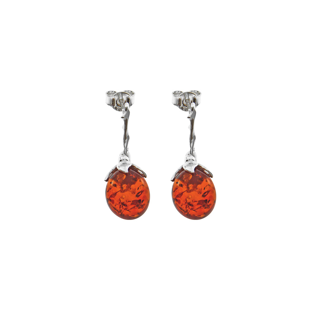 Boucles d'oreilles 925/1000e et ambre - Cognac