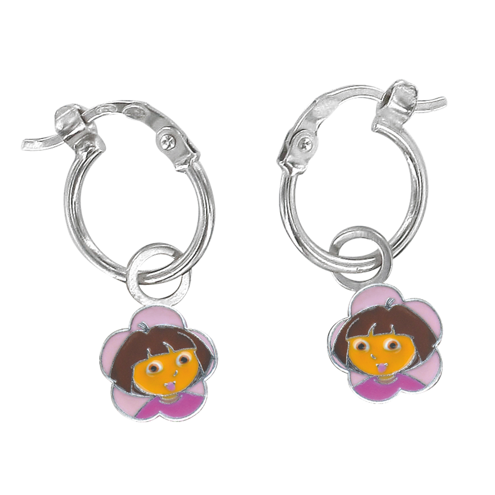Boucles d'oreilles créoles 'Dora Exploratrice' en argent 925/1000e - Rose - Enfant