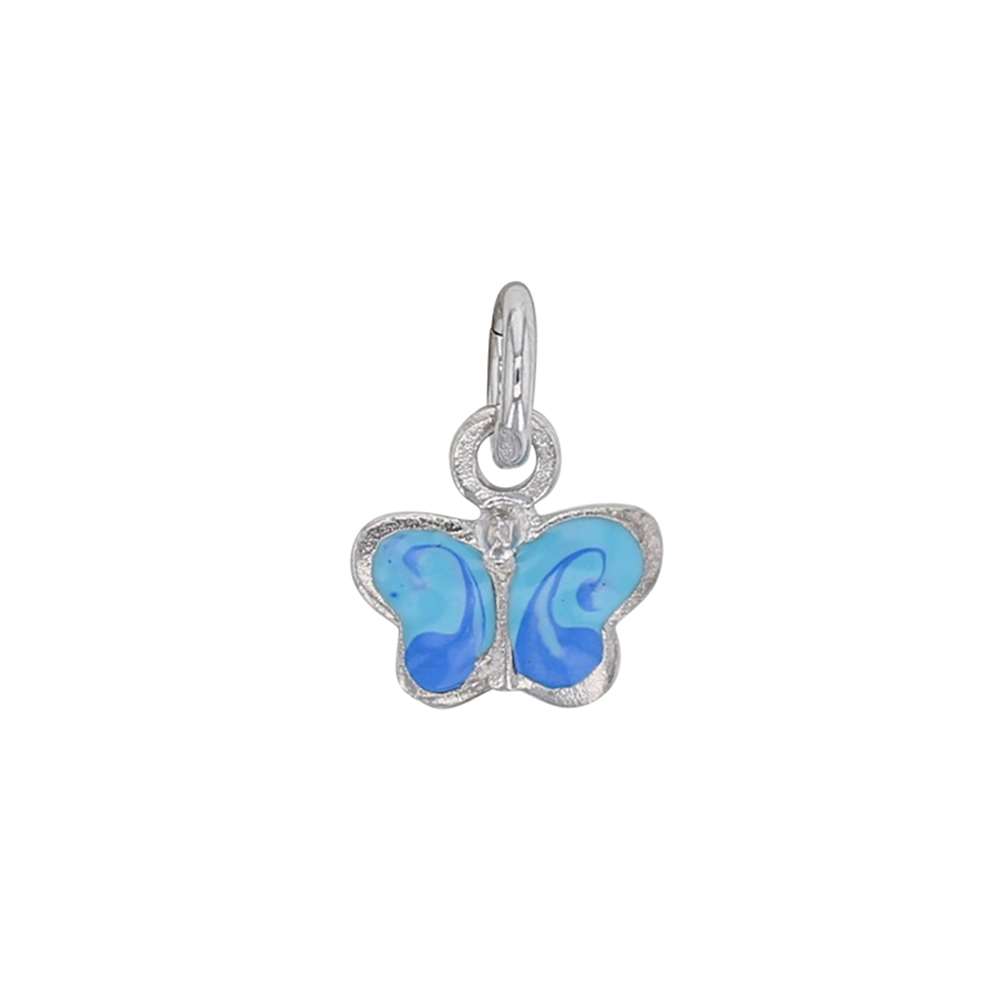 Pendentif papillon en Argent 925/1000 rhodié et émail bleu (316236B)