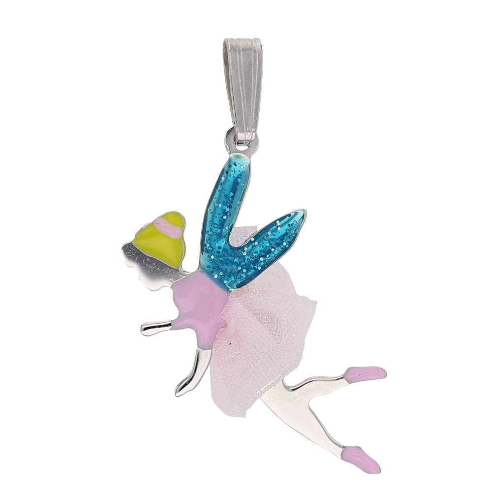 Pendentif argent rhodié Fée en tutu et ailes bleues (31610444)