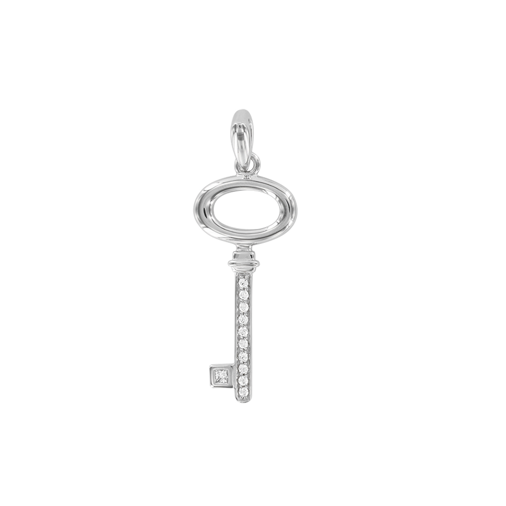 Pendentif clé, oxyde de zirconium, argent 925/1000e rhodié 