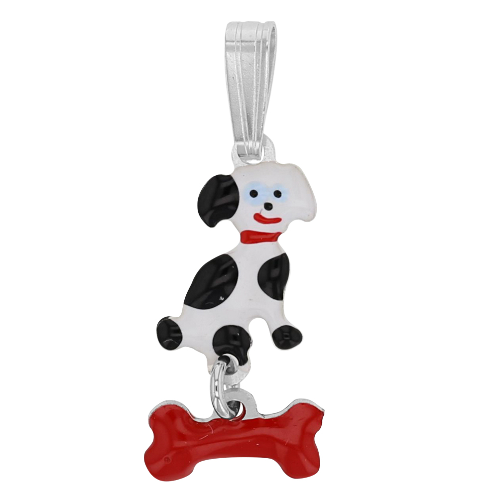 Pendentif en argent rhodié chien avec son os (31610459)