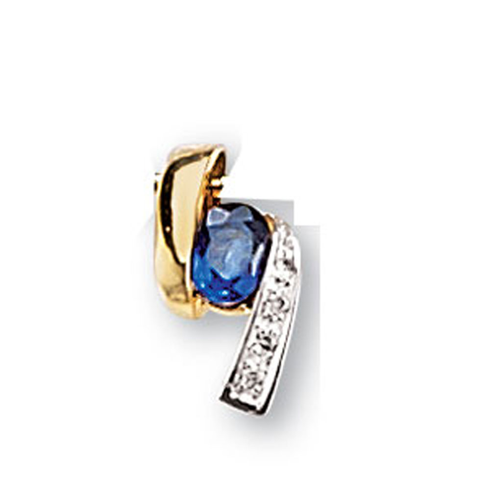 Pendentif or jaune 750/1000e, saphir et diamant (0,021 carat) - Bleu