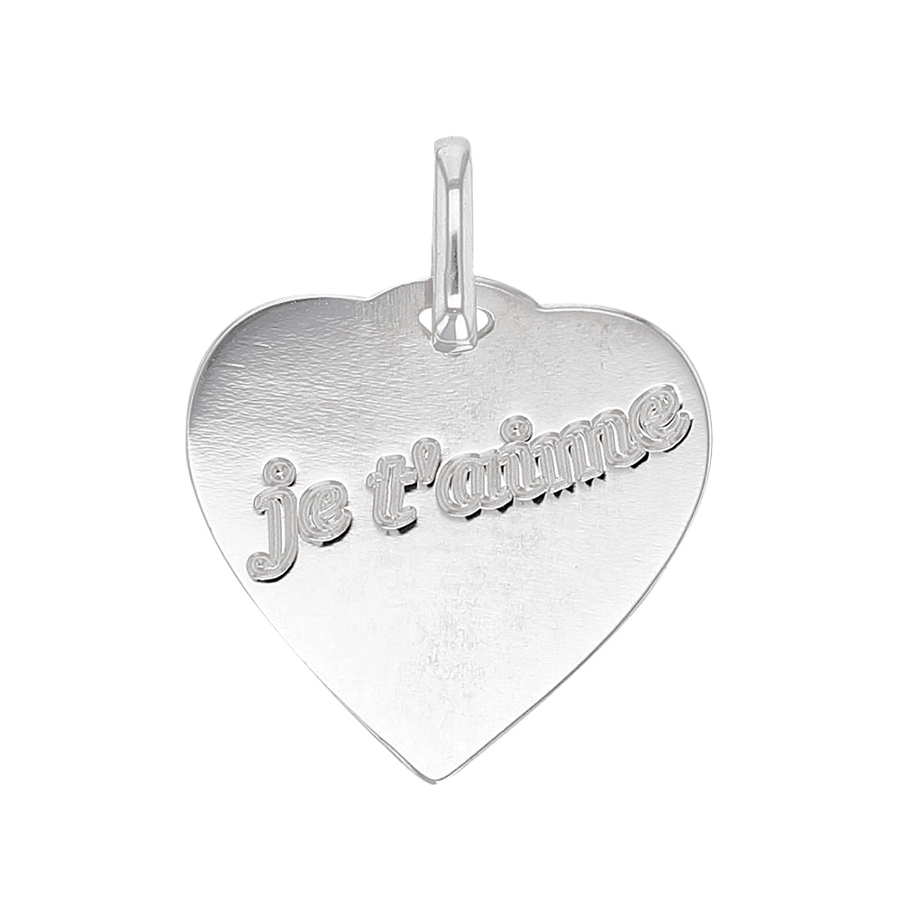 Pendentif coeur en Or blanc 375/1000 avec inscription 'Je t'aime' (396272BL)