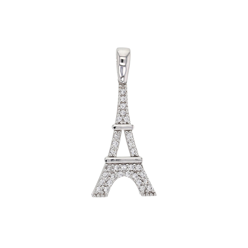 Pendentif Tour Eiffel en Or blanc 375/1000e et oxyde de zirconium (396185)