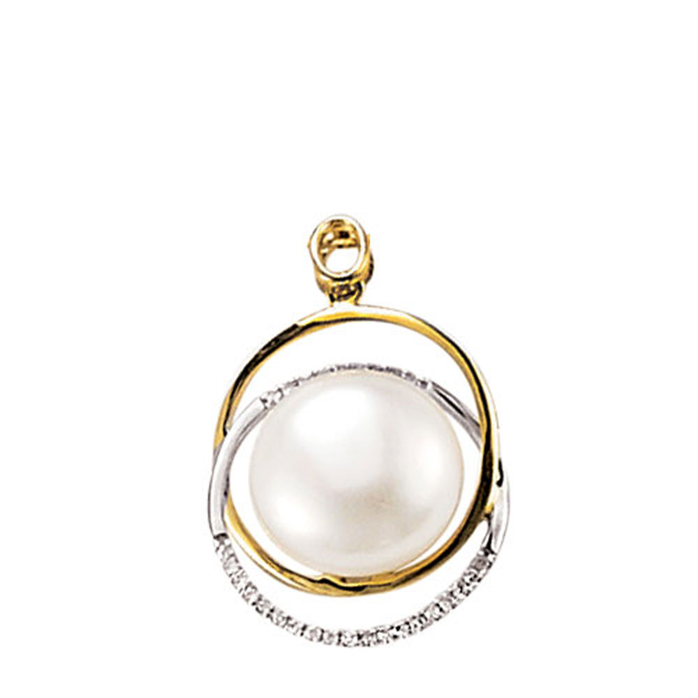 Pendentif or jaune 750/1000e, perle d'eau douce  et diamant (0,14 carat) - Blanc