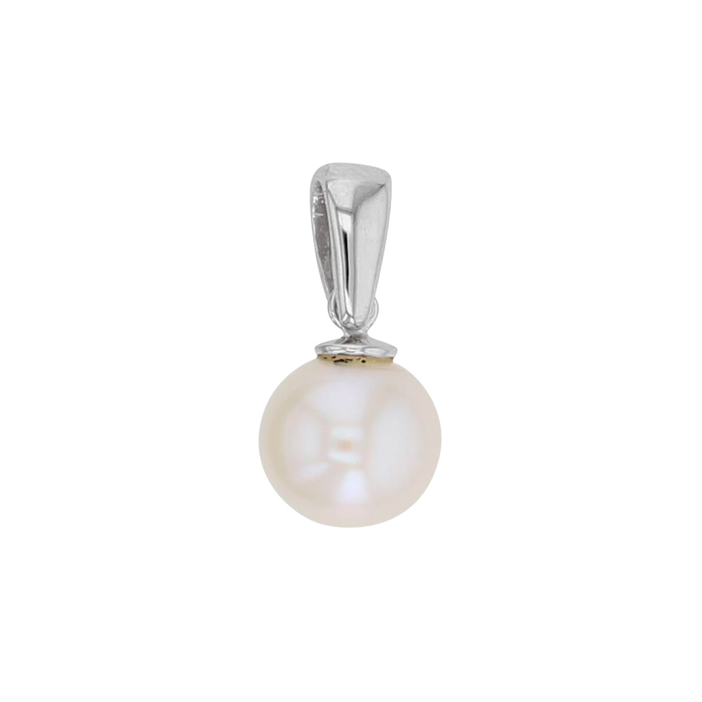 Pendentif Or blanc 375/1000 avec perle d'eau douce 6 mm (396209)