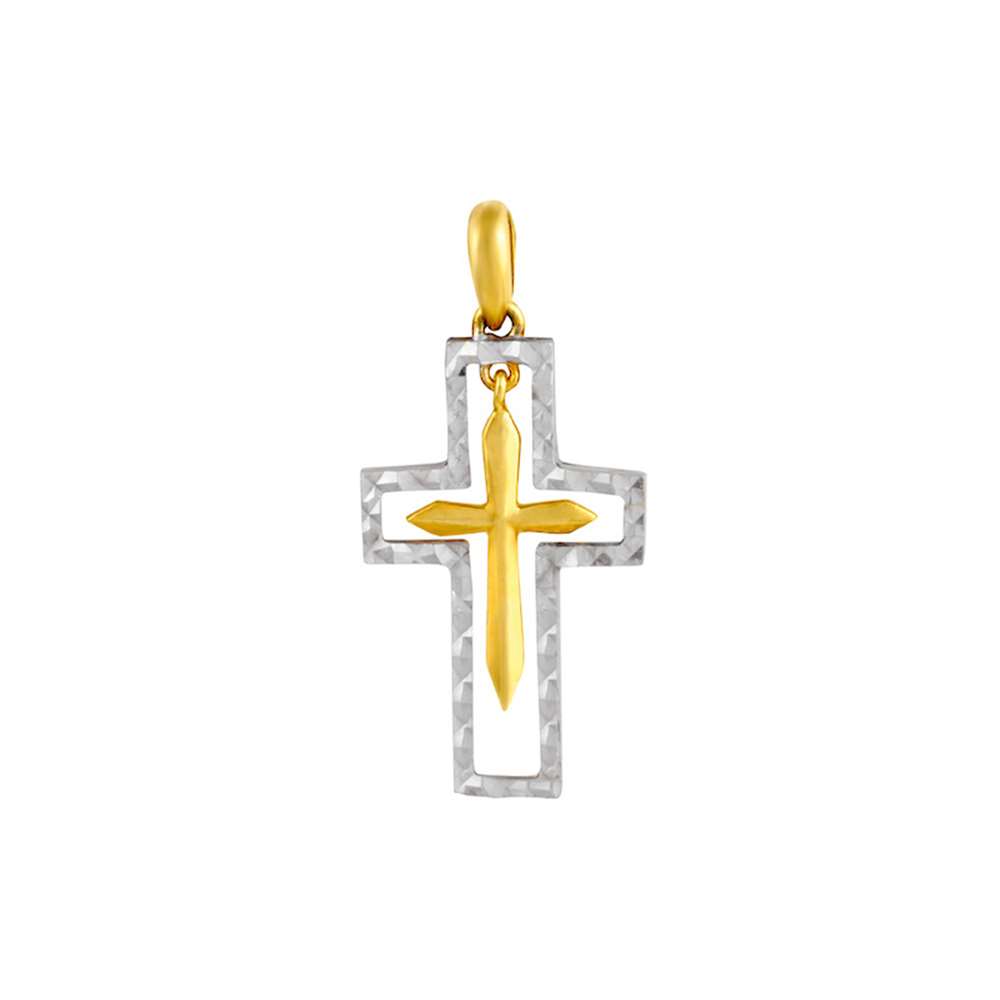 Croix Or blanc aspect diamanté avec pendant croix en Or jaune 750/1000 (305061)