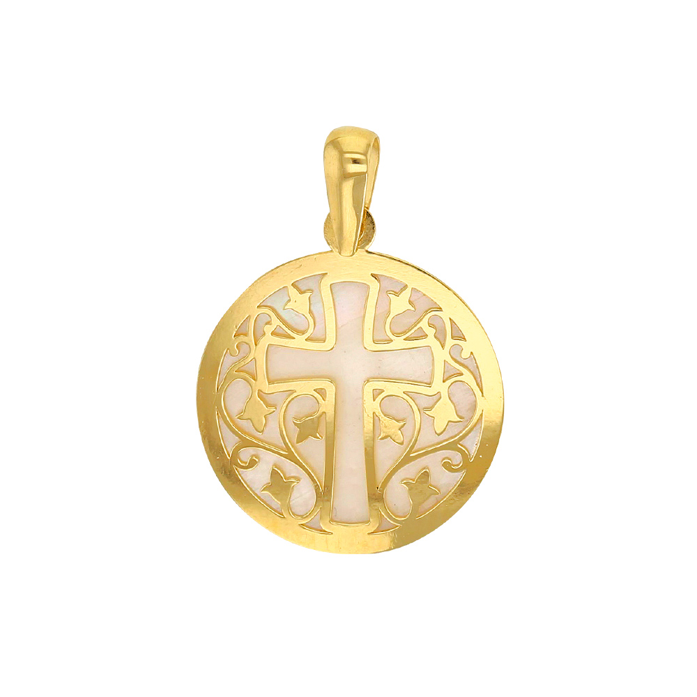 Médaille ajourée croix avec nacre en Or 750/1000 (305006)