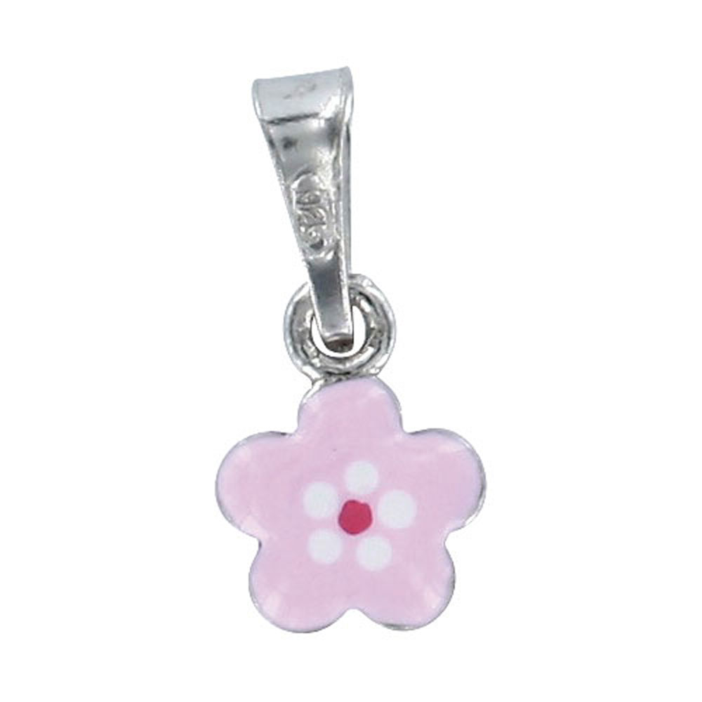 Pendentif émail argent 925/1000 rhodié - Rose - Enfant