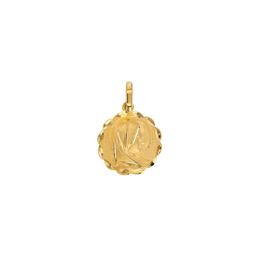 Médaille Vierge Marie Or 750/1000 contour aspect diamanté (305052)
