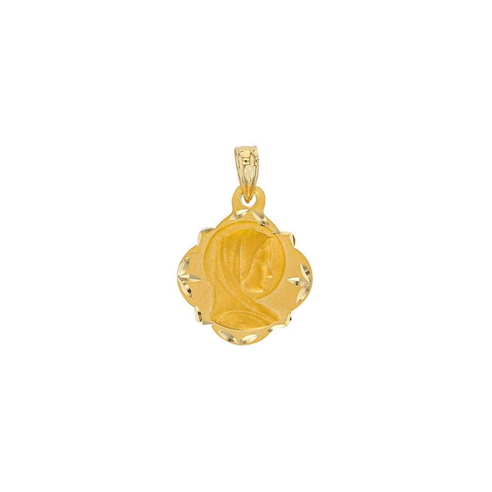 Médaille Vierge Marie avec motif fleur diamantée en Or 750/1000 (305053)