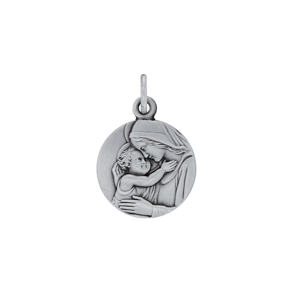 Médaille ronde 'Vierge à l'enfant' en argent rhodié (31610406)