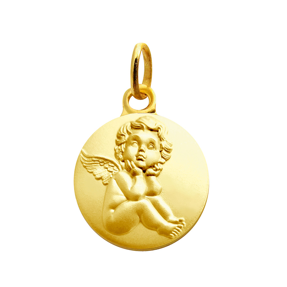 Médaille ronde Ange Raphaël pensif en plaqué or (3260234)