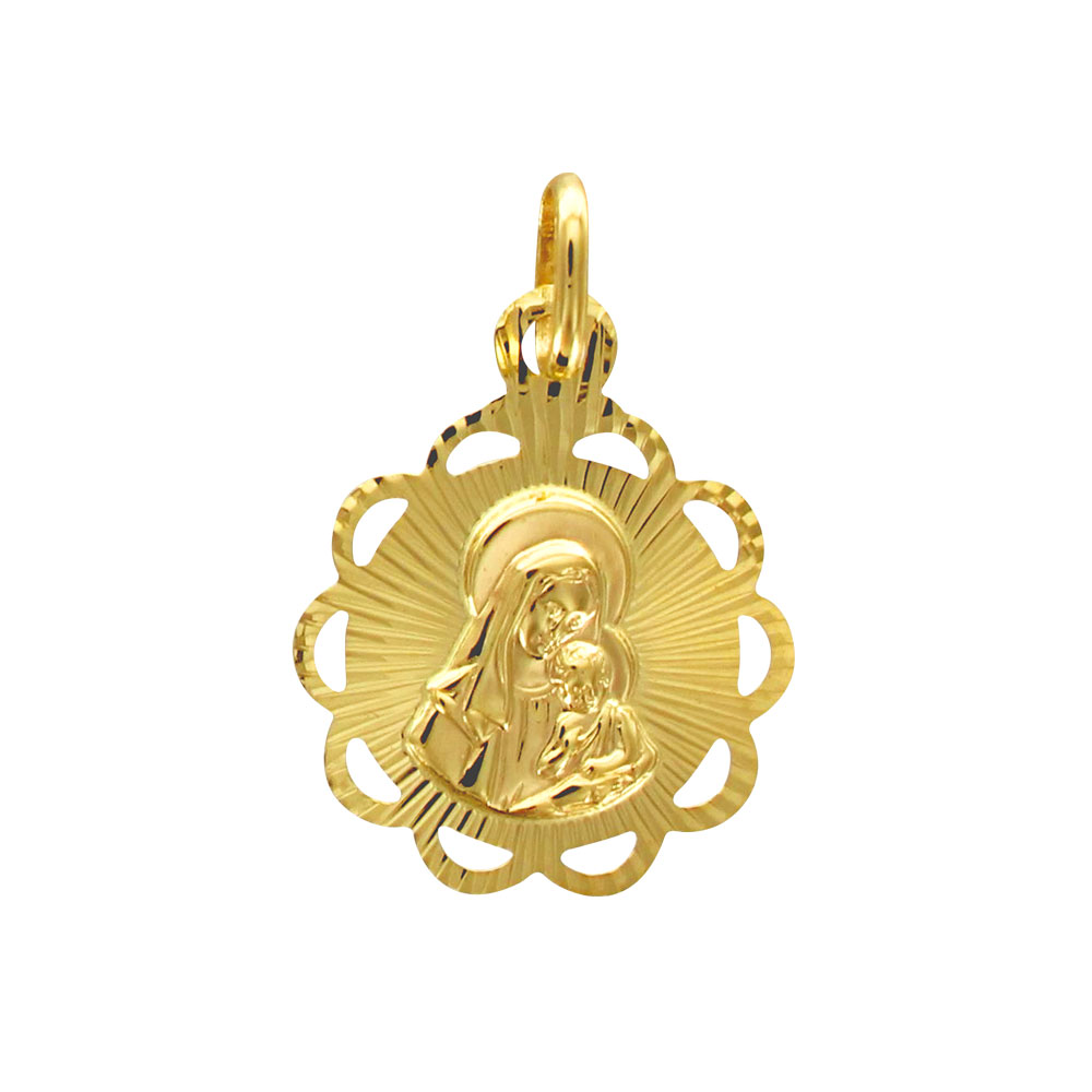 Médaille en or 375/1000e Vierge à l'enfant avec contour travaillé (396095)