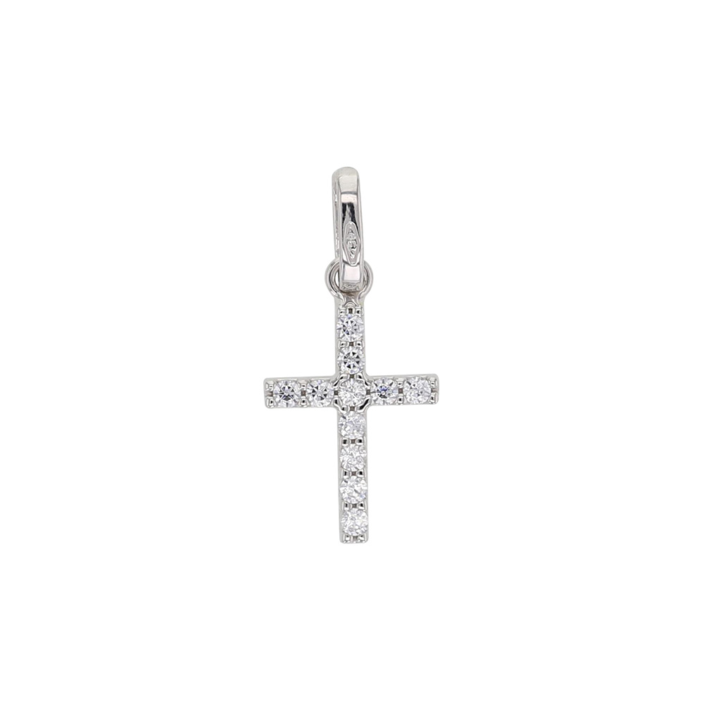 Pendentif croix Or blanc 375/1000e et oxydes de zirconium