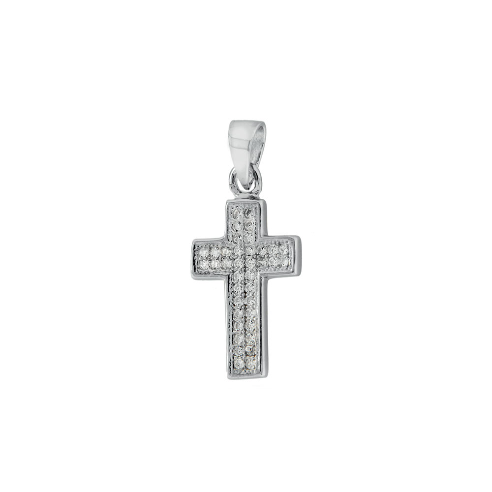 Pendentif Croix pavée d'oxyde de zirconium sur argent 925/1000 rhodié (31610358)