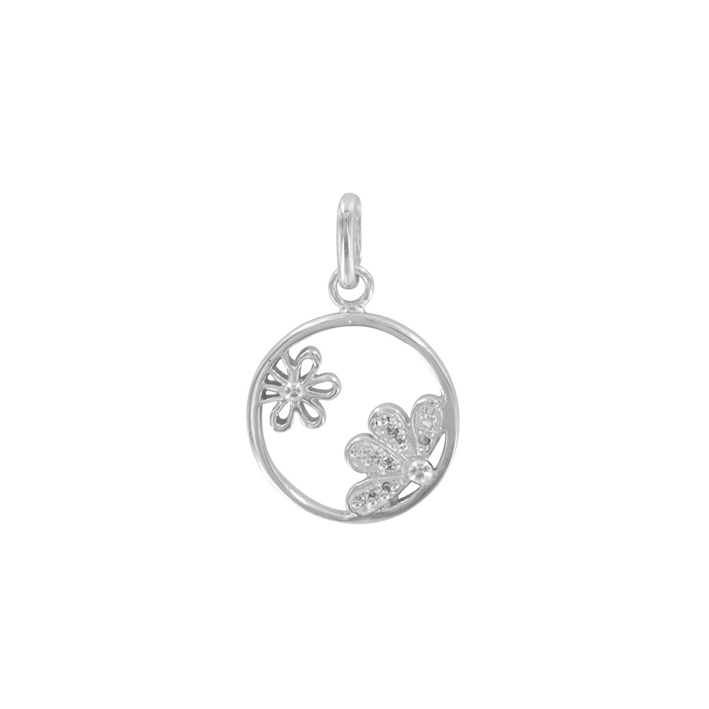 Pendentif en argent 925/1000e fleur et oxyde de zirconium
