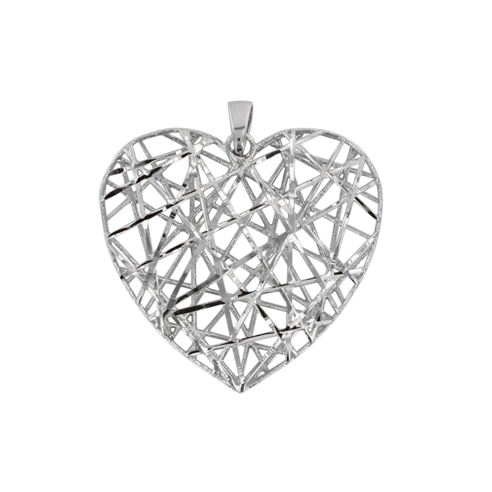 Pendentif coeur dentelle en argent 925/1000 rhodié