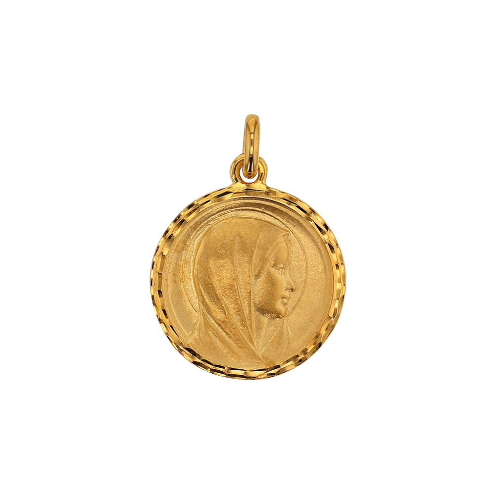 Médaille ronde Vierge en Or 375/1000, contour diamanté (395029)