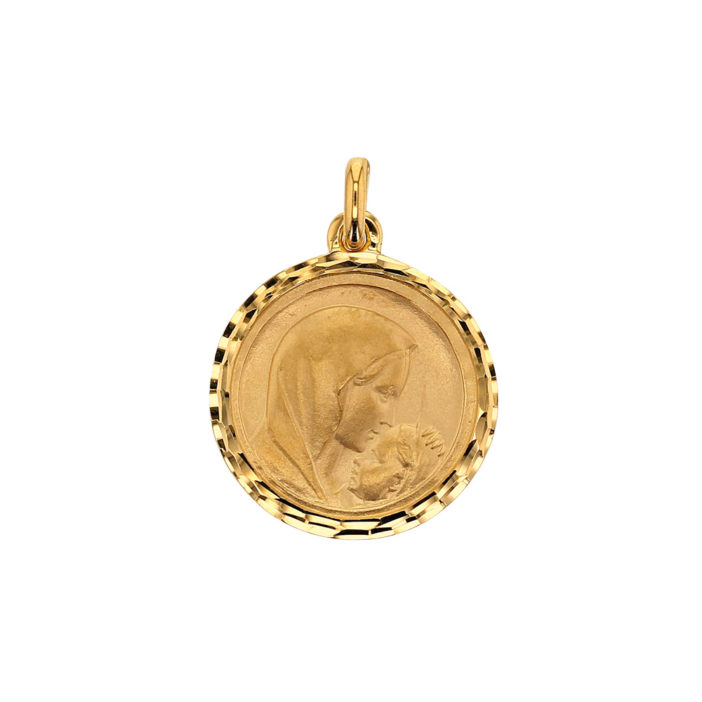 Médaille de la Vierge avec l'enfant en Or 375/1000 avec bordure diamantée (395032)