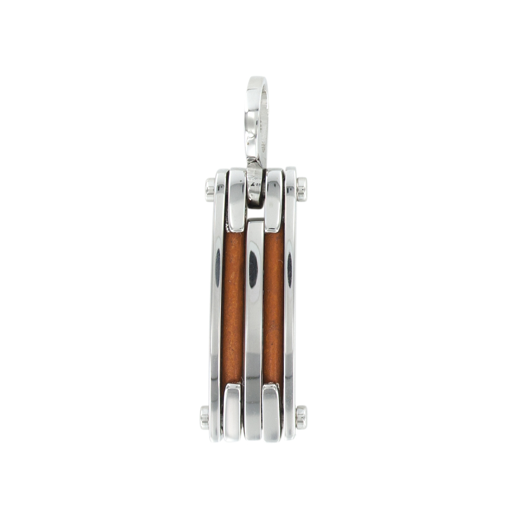 Pendentif acier et cordon cuir - Orange - Homme